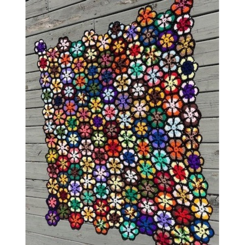 Vintage Handmade Crochet Hexagon Afghan Blanket Multi Color Granny Square Throw - Picture 9 of 14